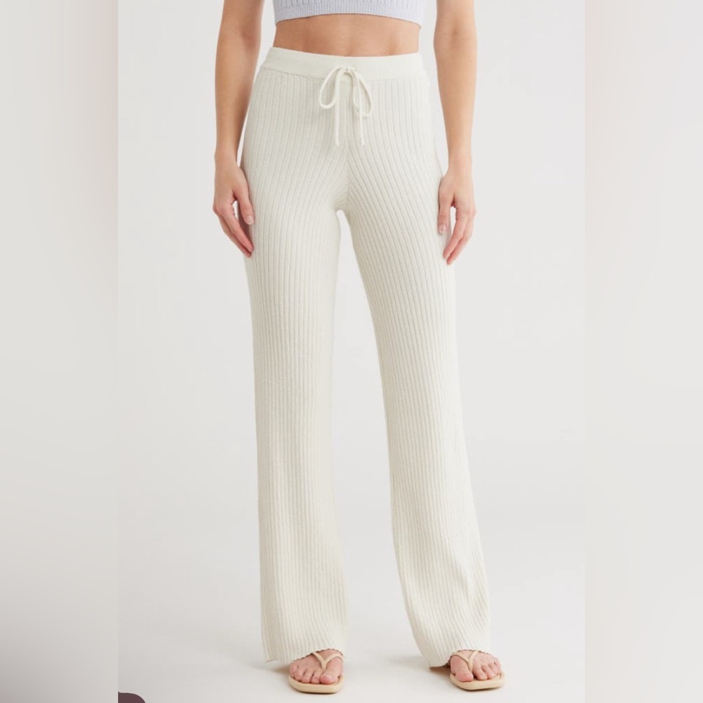 Good American Terry Rib Knit Wide Leg Pants